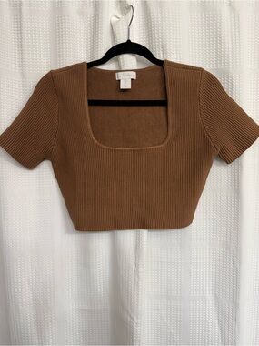 House of Harlow 1960 Brown Ribbed Square Neck Crop Top - Size L